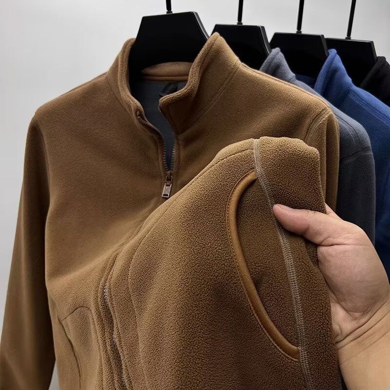 Men's Clothing New autumn and winter fashion polar fleece stand collar men's jacket fashionable and versatile loose couple style zipper sweater_autovado.com