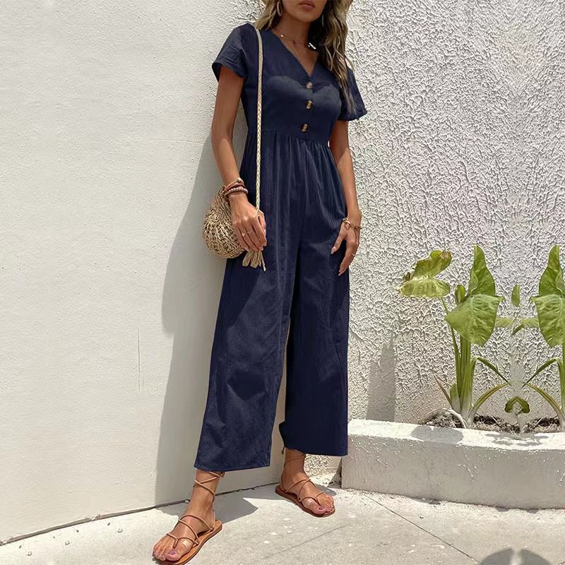 Women's casual commuting nine-point pants summer wide-leg jumpsuit women_autovado.com