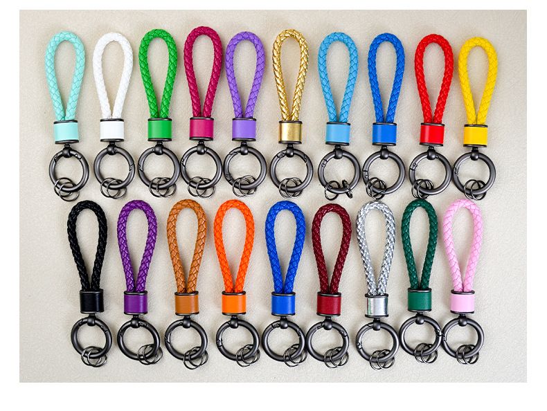 Creative Leather Car Keychain Braided Rope Metal Key Ring Cross Border Couple Key Chain Bag Small Pendant_autovado.com