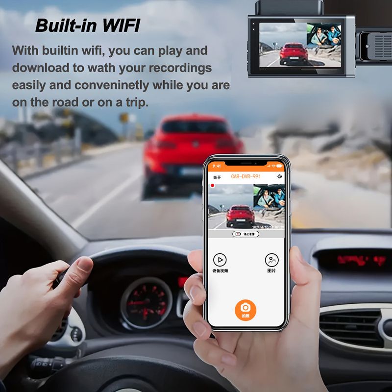 Driving recorder HD 1080P with WiFi with display three-recording three-lens car front car rear reversing image_autovado.com