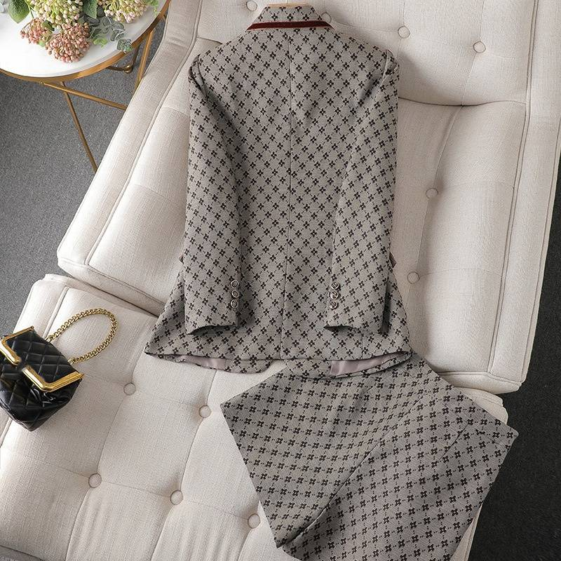 Women's Clothing Socialite elegant style suit two-piece spring and autumn printed suit _autovado.com