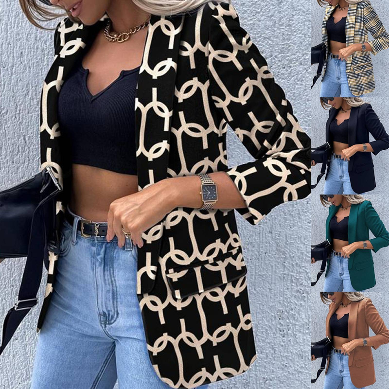 Women's Clothing new style long sleeved fashion sexy printed suit jacket_autovado.com