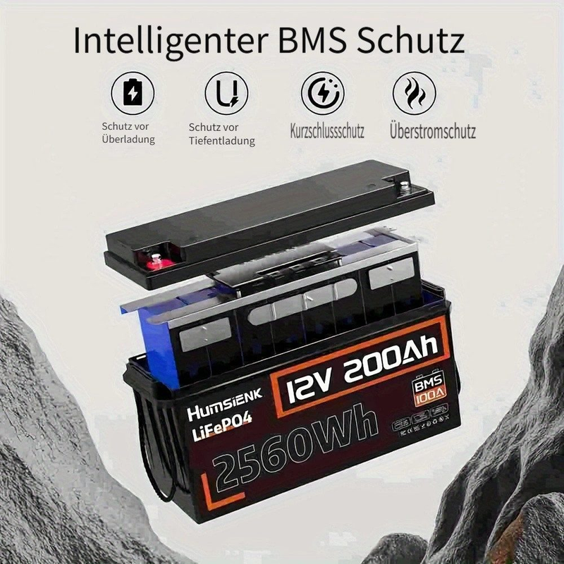 HumsiENK 12V 200Ah LiFePO4 Lithium Battery For Boat Trolling, 100A BMS Battery Pack,low Temperature Protection,solar Cells,energy Storage Power Supply_autovado.com