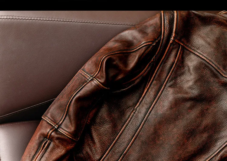 Men Genuine Leather Jacket Vintage Brown 100% Cowhide Coat Man Slim Fashion Biker Clothing Asian Size S6XL M697 Drop_autovado.com
