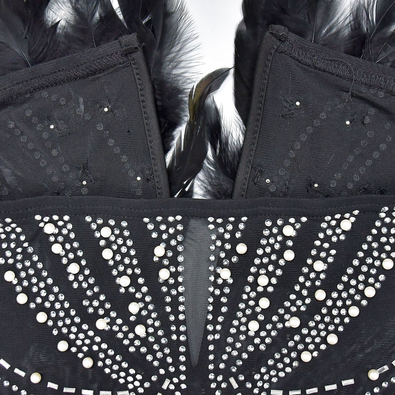 Women's Solid Color Mesh Rhinestone Feather Skirt Dress_autovado.com