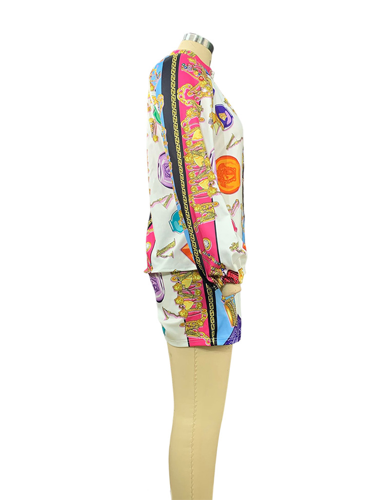 Women's printed long-sleeved blouse and shorts set two-piece_autovado.com