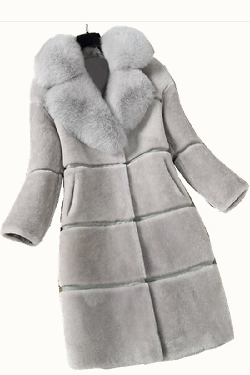 Women's Clothing Cashmere Splicing Fur One Medium Length Fox Fur Collar Coat Fur Coat_autovado.com