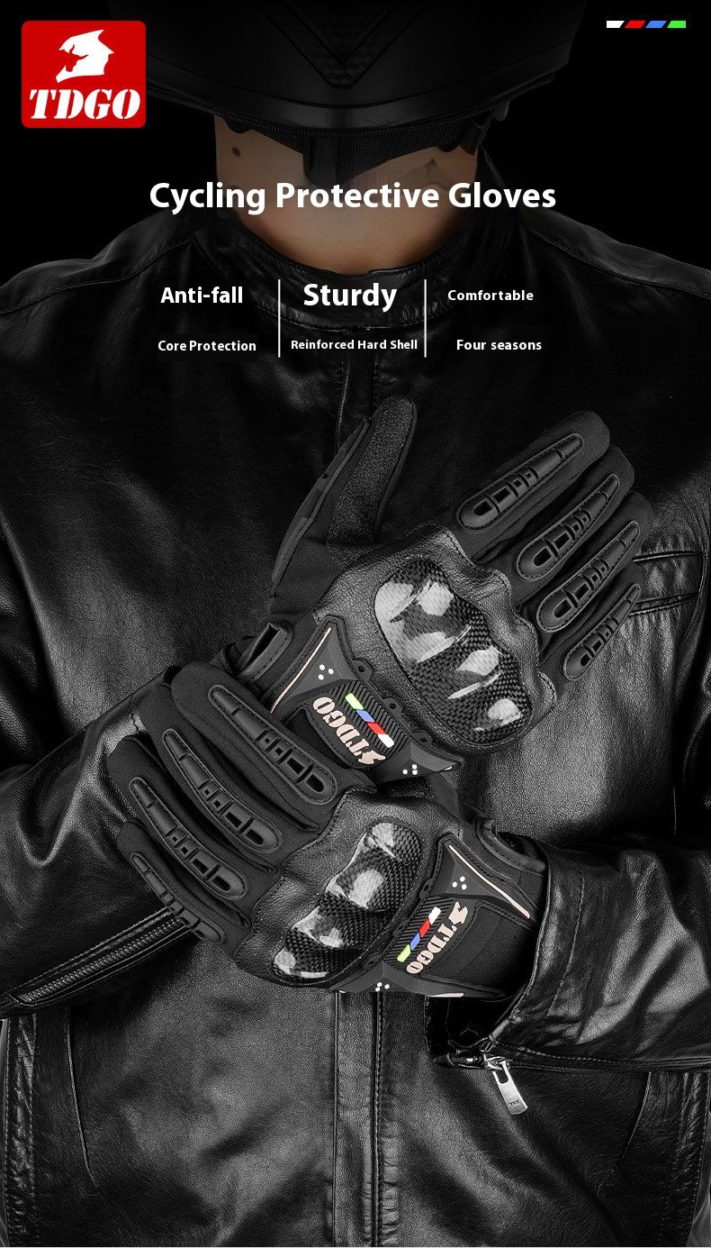 Motorcycle Gloves – All-Season Riding Gloves (Touchscreen, Anti-Slip, PE/Alloy/Carbon Shell, M/L/XL, Black/Red/Green)_autovado.com