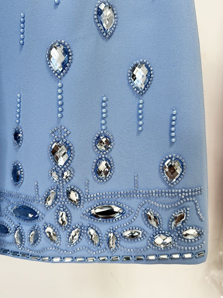 Women's Clothing celebrity fashion new heavy beaded diamond short top skirt suit two piece suit_autovado.com