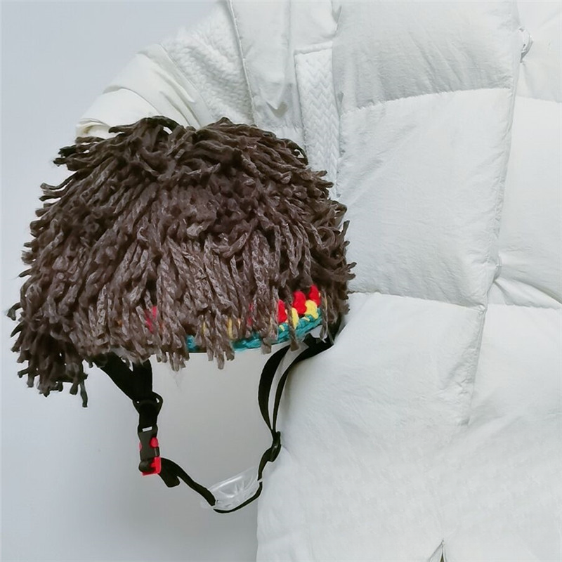Skiing dirty braid helmet set, internet celebrity same style funny hat, knitted wig headband, hip-hop personality mask_autovado.com