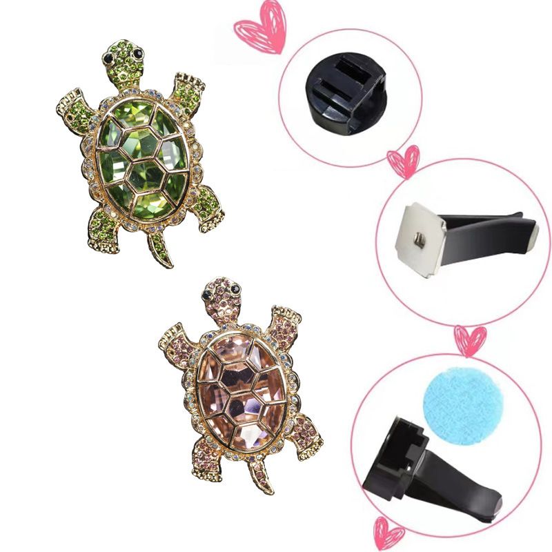New Crystal Shining Cute Tortoise Perfume Clip Creative Car Fragrance Decoration_autovado.com