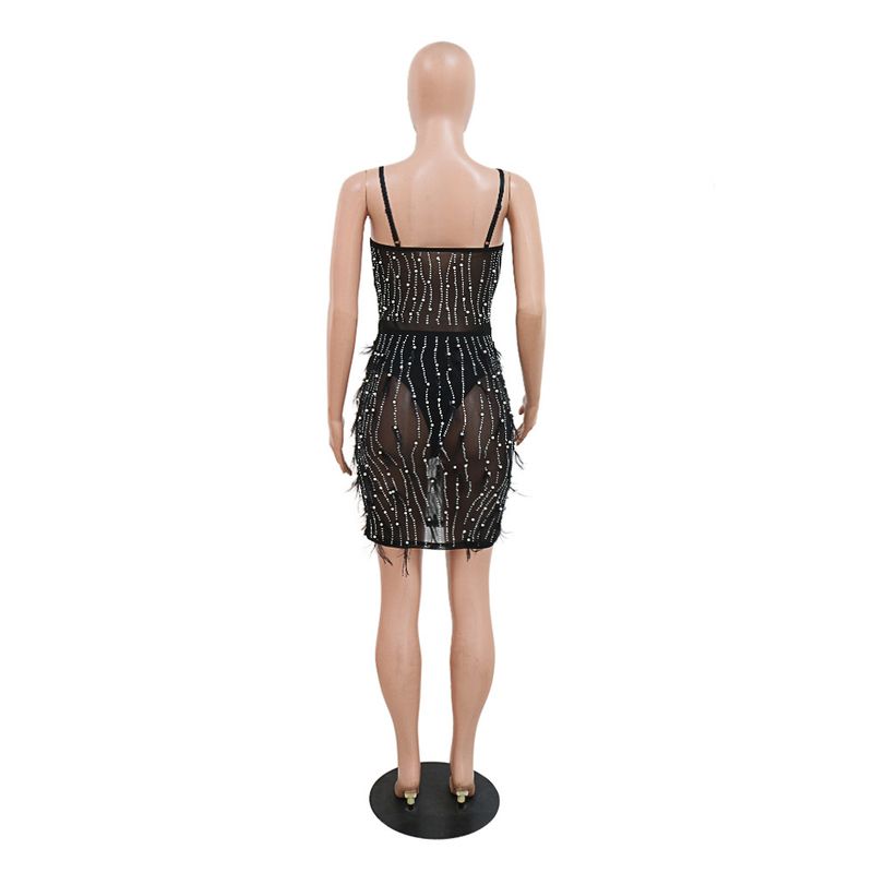 Women's Clothing sleeveless suspender hot diamond feather dress for women_autovado.com