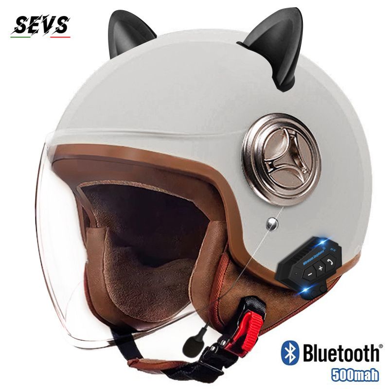 3/4 Motorcycle Helmet With Bluetooth & Cat-Ear Design – Lightweight ABS Shell, 3C Certified, Transparent Visor (Unisex Adult)_autovado.com