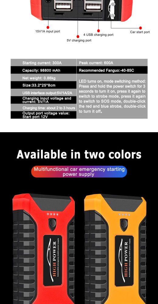 99800mAh 12V Jumper Powerbank Tire Air Pump Booster Portable USB Charger Emergency Battery Charge Start Phone Charging_autovado.com