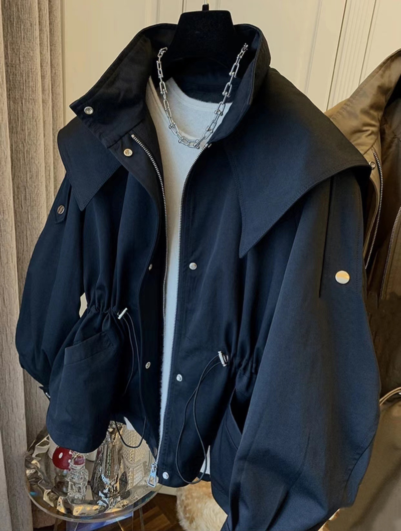 Women's casual drawstring waist tooling trench coat coat female spring and autumn short_autovado.com