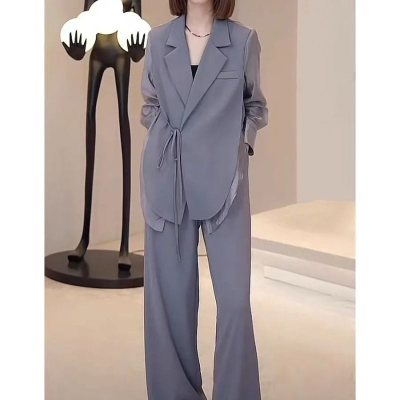 Women's Clothing High grade sun proof suit in summer chiffon splicing two piece jacket, high waist wide leg trousers, two piece suit_autovado.com