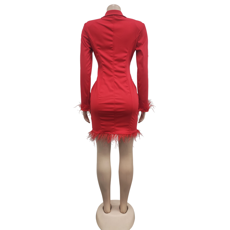 Women's fashion women's V-neck long-sleeved double-breasted tassel openwork dress_autovado.com