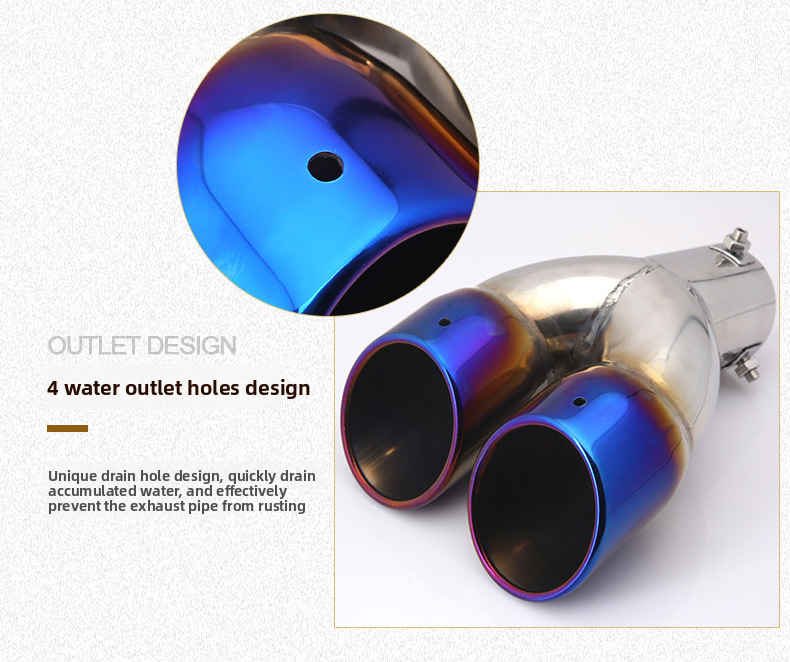 Cross-Border Hot-Selling Tail Thickened Stainless Steel Universal Model Blue Coated Slanted Double Row Car Exhaust Pipe_autovado.com