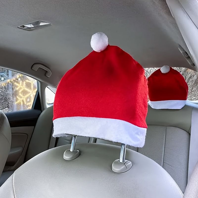 Christmas Car Seat Santa Hat Cross-Border Hot-Selling Headrest Cover Decorative Supplies Scene Setup Props_autovado.com