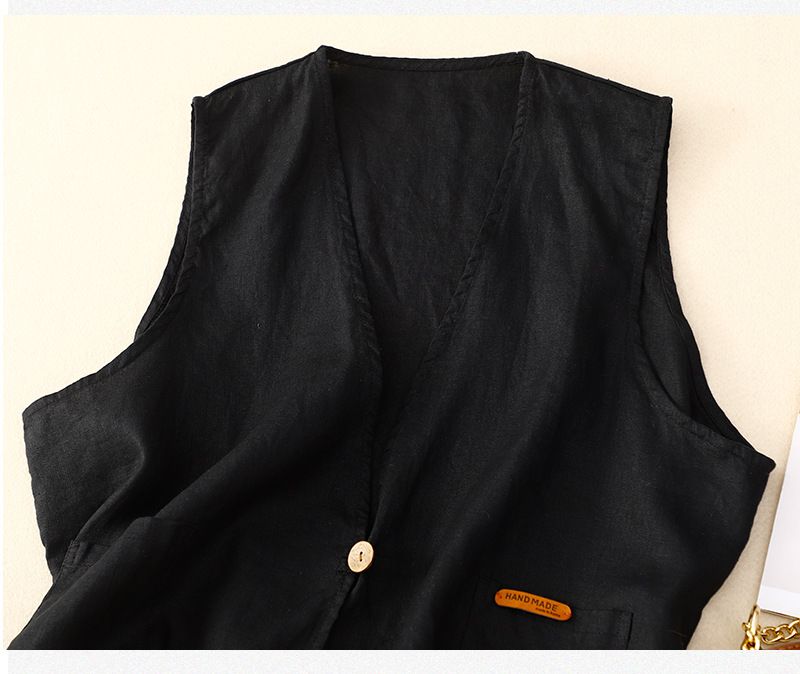 Women's Clothing Real shot of literary cotton and linen vest spring and summer thin loose solid color sleeveless_autovado.com