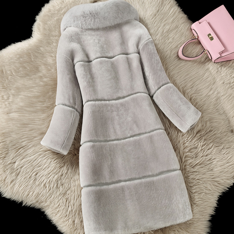 Sheepshear autumn and winter new spliced fur all-in-one mid-length imitation fox fur collar coat and fur jacket_autovado.com