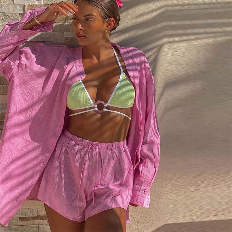 Women's Clothing sexy two-piece suit for women beach sunscreen shirt shorts suit_autovado.com