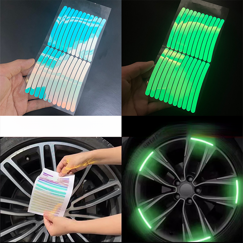 Car wheel hub reflective seven color laser luminous tire anti-collision sticker with personalized creativity, motorcycle_autovado.com