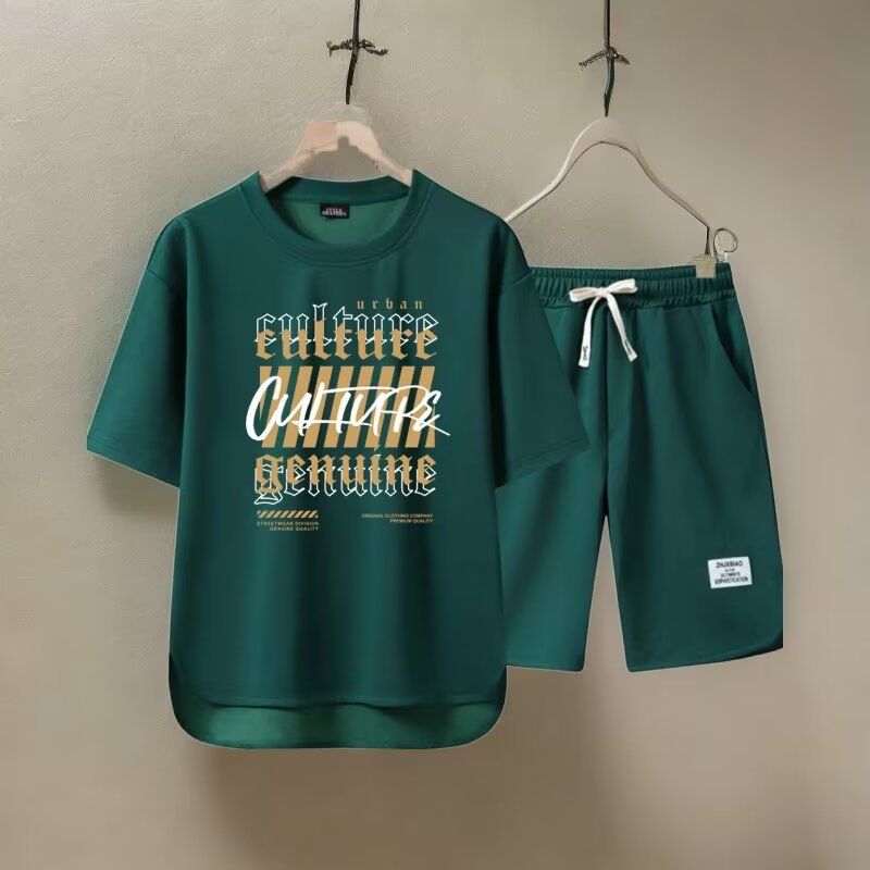 Men's Clothing 2024 Waffle Casual Summer Suit Men's Loose Teen Short sleeved T shirt Shorts Handsome Two piece Suit_autovado.com