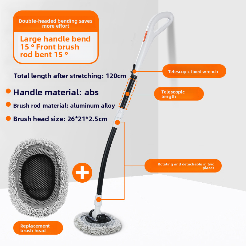 Wash Mop With Large Handle, Curved Rod, Labor-saving, Extendable, Detachable, Car Brush, Automotive Cleaning Tool_autovado.com