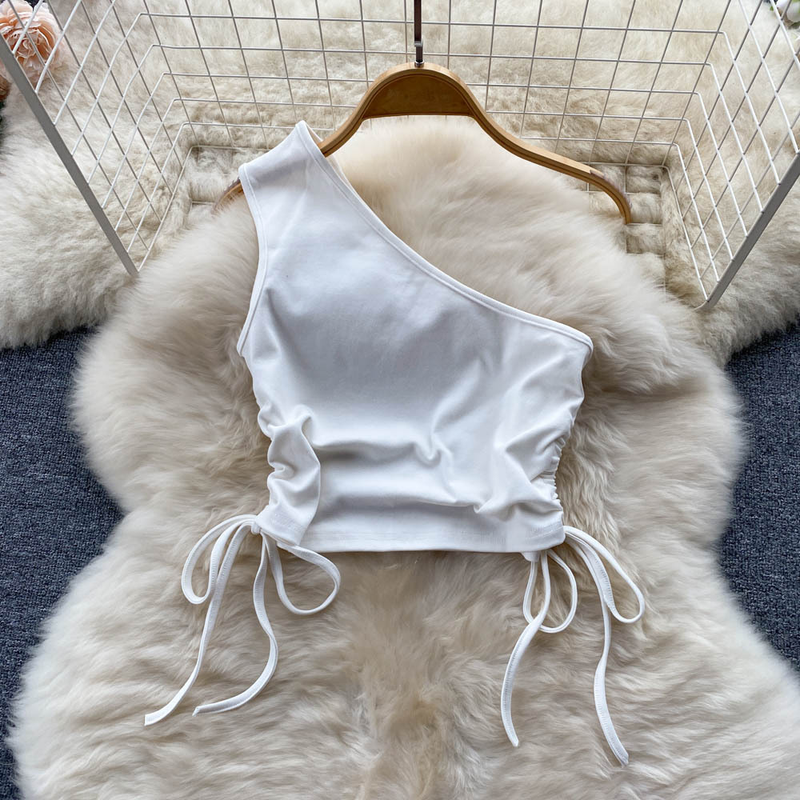 Women's Smocked Strappy Shoulder Vest Irregular Raw Edge Slit Denim Skirt Two-piece Set_autovado.com