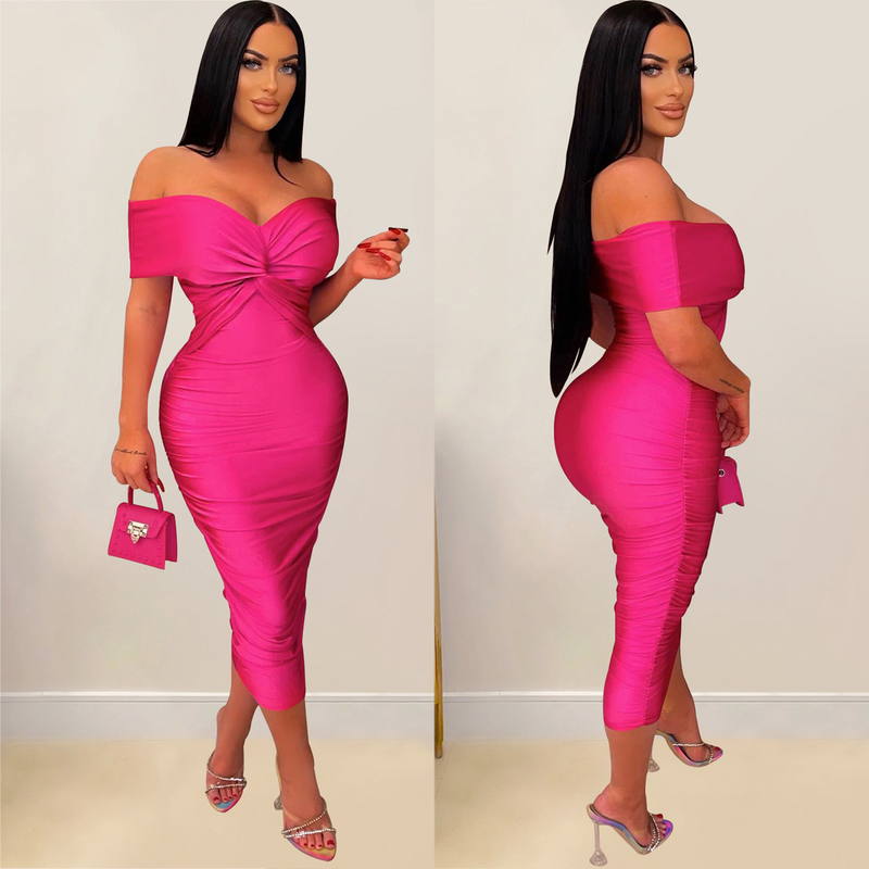 Women's solid color pleated sleeveless long skirt tube top dress_autovado.com