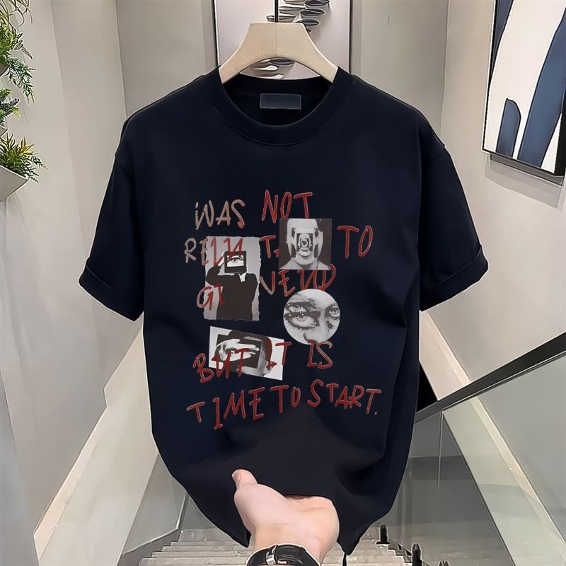 Men's Clothing 【High-quality men's clothing】 Vintage creative printed short-sleeved T-shirt ins retro half-sleeved T-shirt_autovado.com