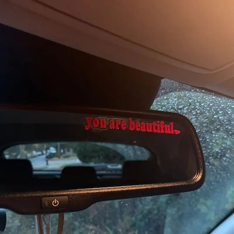 car interior makeup mirror rearview mirror cover sticker you are beautiful motorcycle electric car sticker_autovado.com