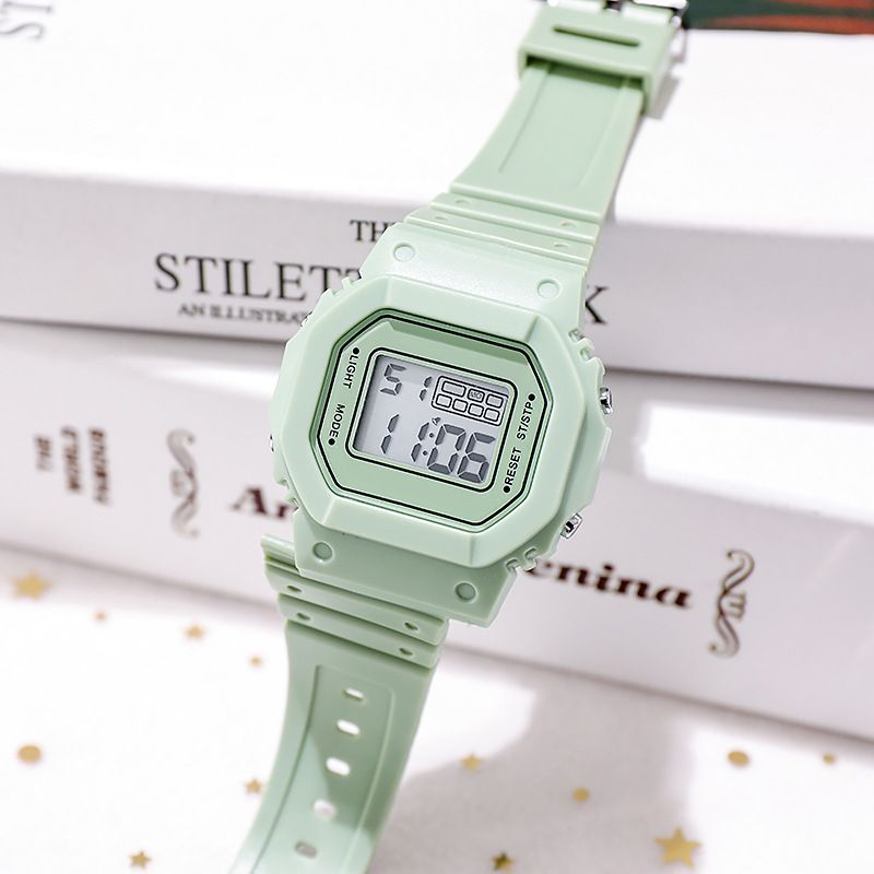 Matcha Green Solid Color Square Watch Student Youth Outdoor Sports Waterproof Multi-function LED Electronic Watch_autovado.com