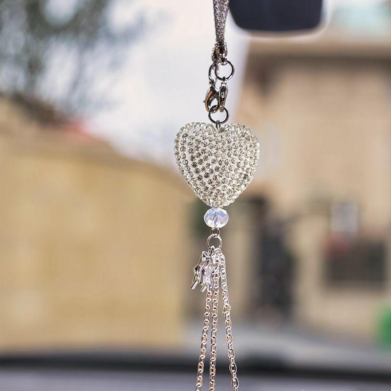 New Heart Hair Ball Rearview Mirror Decoration Car Diamond Pendant Female_autovado.com