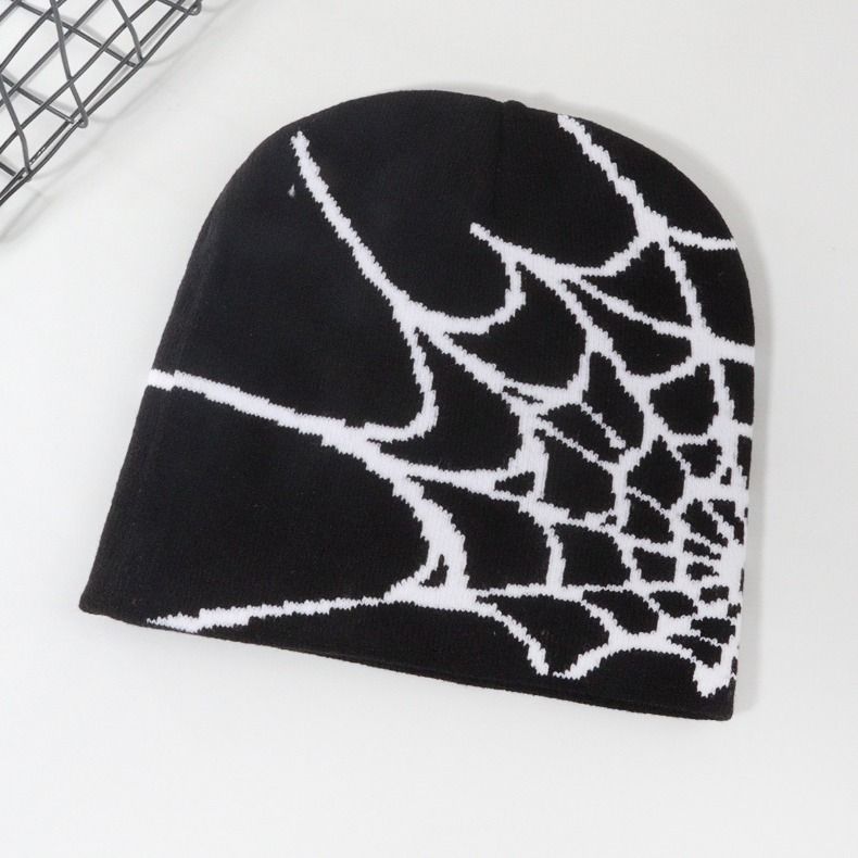 Hot Sale Fashion Knitting Spider Web Design Hat for Men Women Pullover Pile Y2k Goth Warm Beanie Hats New Hip-hop Street Cap_autovado.com