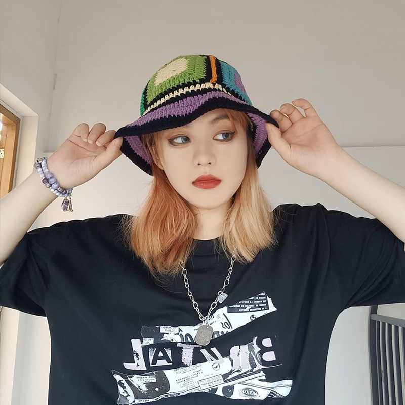 Hot Sale 2024 Colorful New Women Girl Handmade Crochet Bucket Hats Y2k Fashion Summer Beach Korean Hollow Knitted Hat_autovado.com