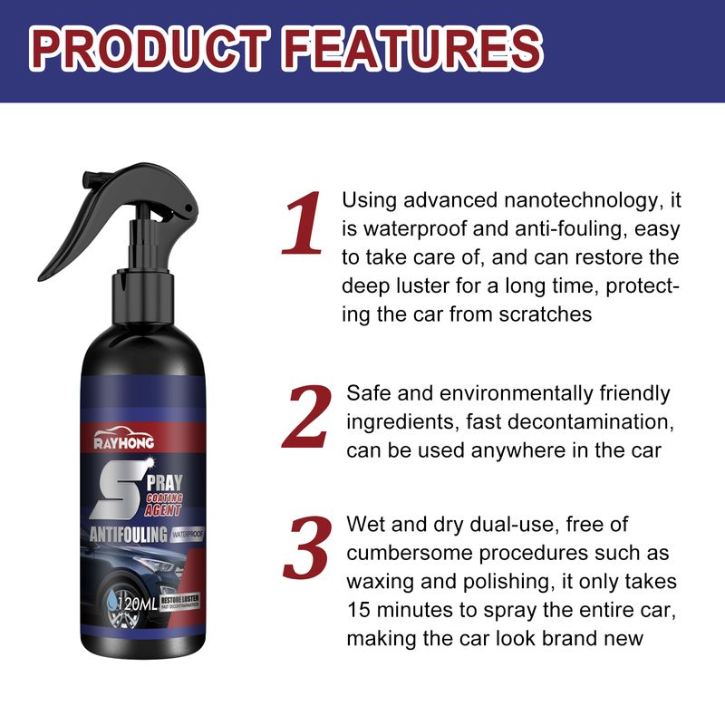 Rayhong Coating Agent Spray, Maintenance Paint Decontamination Blackening Brightening Automotive Coating Nano Coating Spray_autovado.com