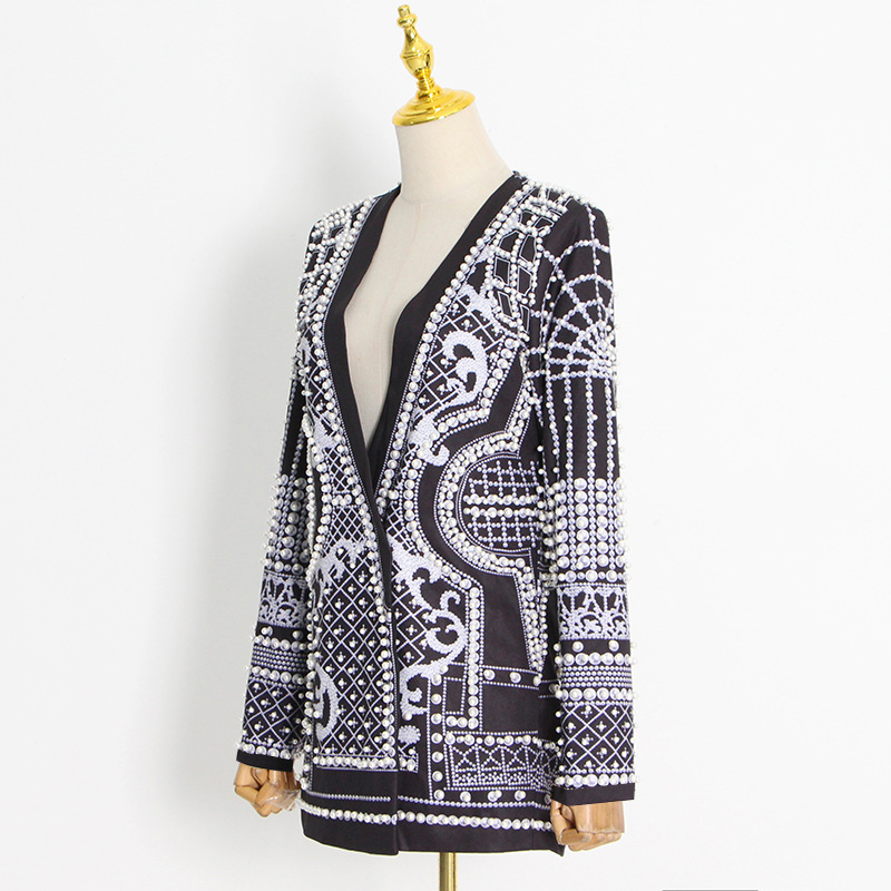 Women's autumn fashion V-neck long-sleeved thickened mid-length suit jacket_autovado.com