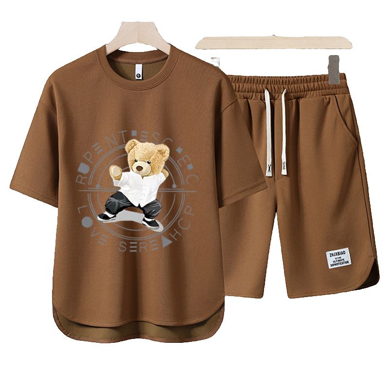 Men's Clothing 2024 Waffle Casual Summer Suit Men's Loose Teen Short sleeved T shirt Shorts Handsome Two piece Suit_autovado.com