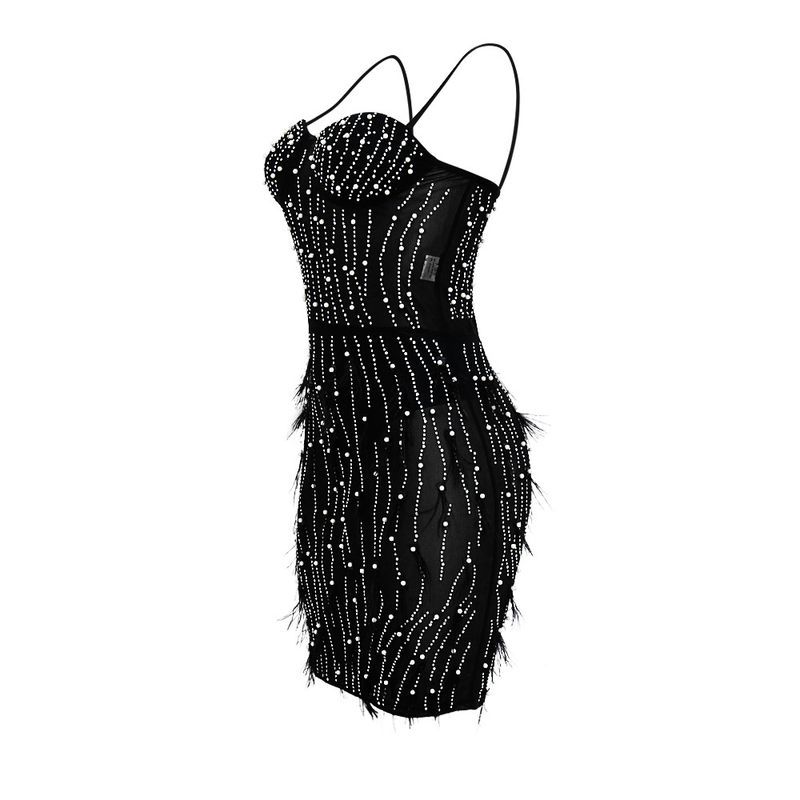 Women's Clothing sleeveless suspender hot diamond feather dress for women_autovado.com
