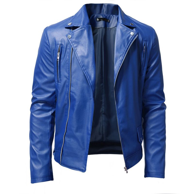 Men's PU Leather Jacket Men's Stand Collar Punk Motorcycle Leather Jacket_autovado.com