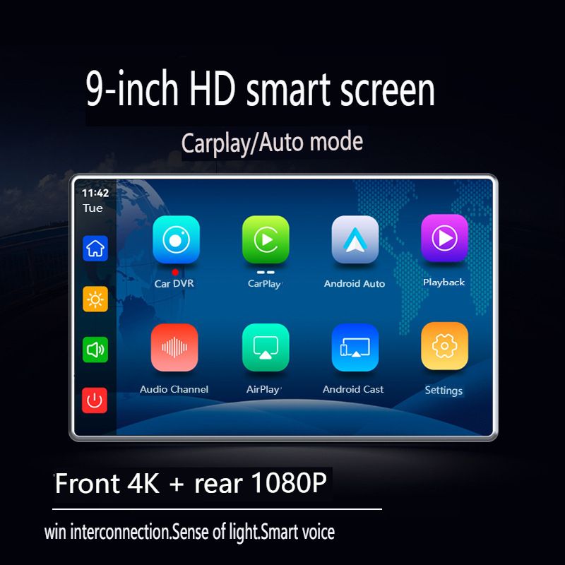 9" Wireless CarPlay Android Auto Display - 4K Dash Cam With 5G WiFi & Light Sensor_autovado.com