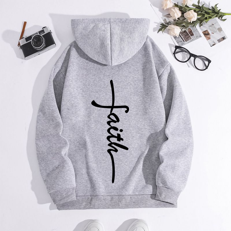 Men's Clothing sweatshirt faith fashion printed hooded back collar plus velvet sweatshirt_autovado.com