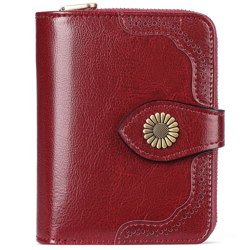 genuine leather women's short wallet two fold women's zipper vintage oil wax cowhide wallet_autovado.com