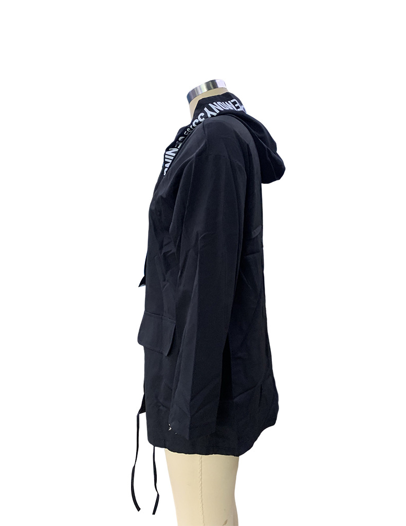 Women's solid color loose casual temperament hooded raincoat windbreaker jacket_autovado.com