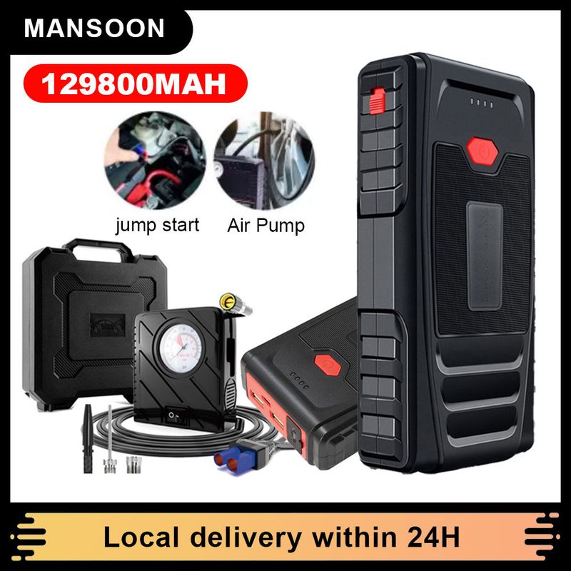 12V Jumper Tire Air Pump Booster Portable USB Car Emergency Starter Power Bank Phone Charger_autovado.com