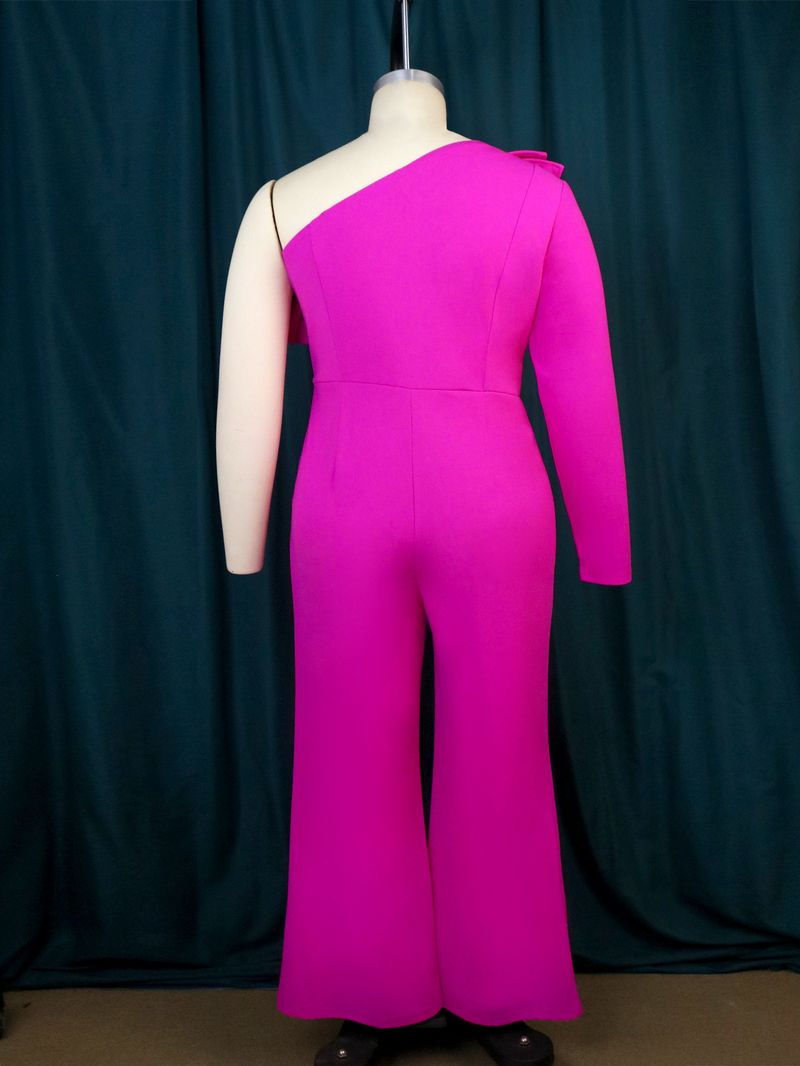 Women's oblique collar ruffle jumpsuit Commuter style high waist casual tights Jumpsuit_autovado.com