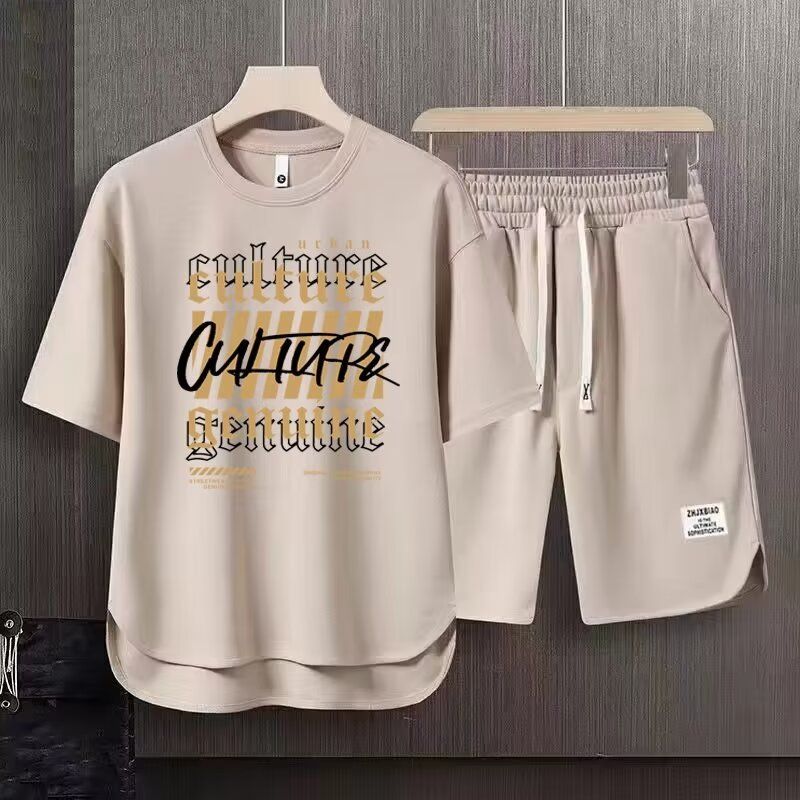 Men's Clothing 2024 Waffle Casual Summer Suit Men's Loose Teen Short sleeved T shirt Shorts Handsome Two piece Suit_autovado.com