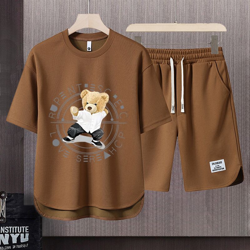 Men's Clothing 2024 Waffle Casual Summer Suit Men's Loose Teen Short sleeved T shirt Shorts Handsome Two piece Suit_autovado.com